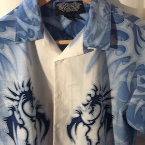 SilverPoint Dragon Art Button Down Short Sleeve
